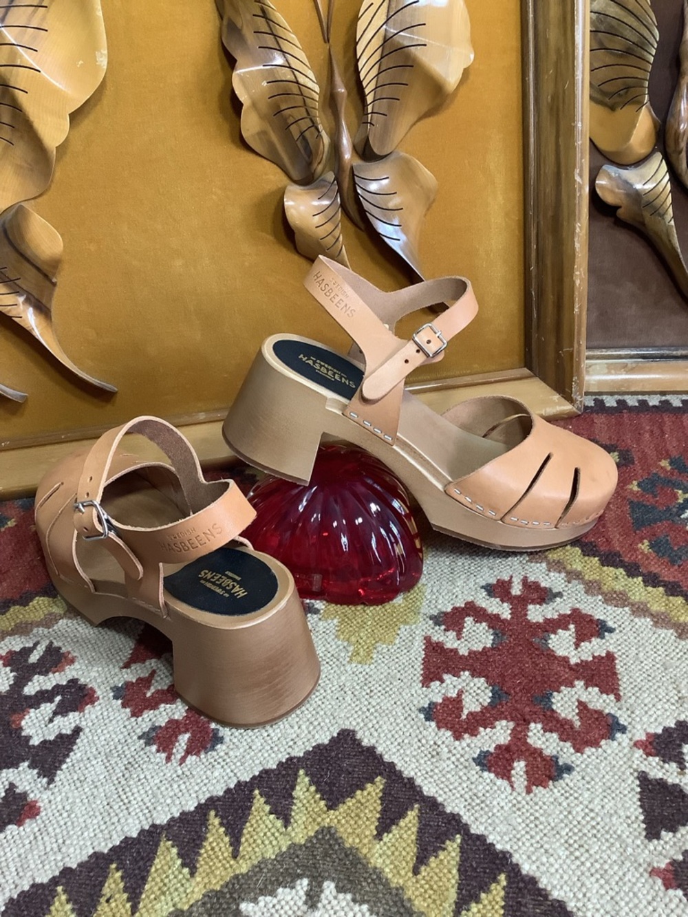 Swedish Hasbeens Baskemolla High Nude Leather Mary Jane Clogs New NWOT Size 39 - Picture 3 of 5